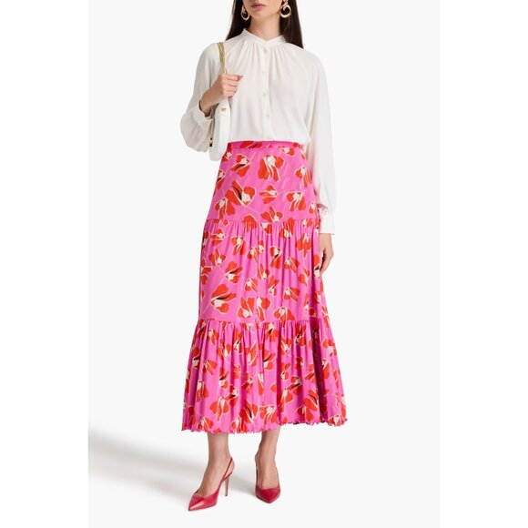 Diane von Furstenberg fully reversible Austria mesh pink tiered midaxi skirt - Picture 4 of 8
